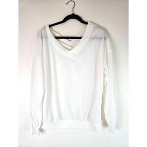 White V-neck Top Med. Long sleeve Womens